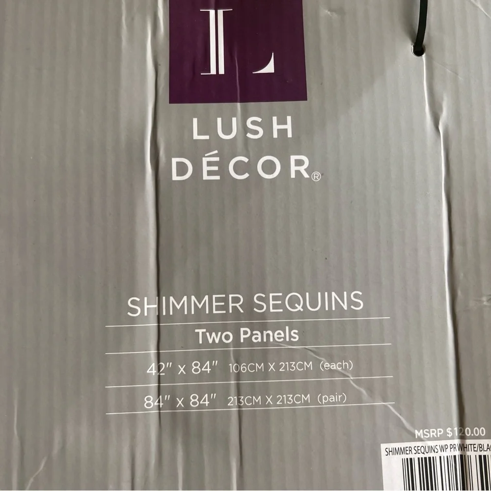 New Lush Decor Shimmer Sequins 2 Panels Curtains White Black 84 Inch